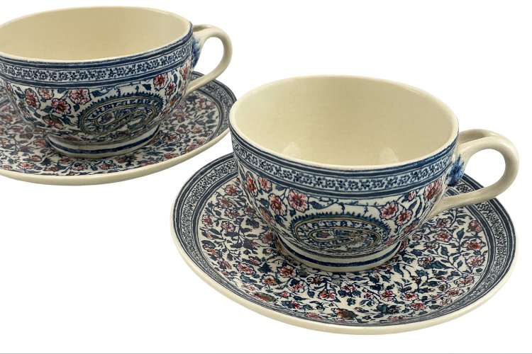 Ancien duo tasses & soucoupes GIEN décor Cachemire Bothee – Faïence France