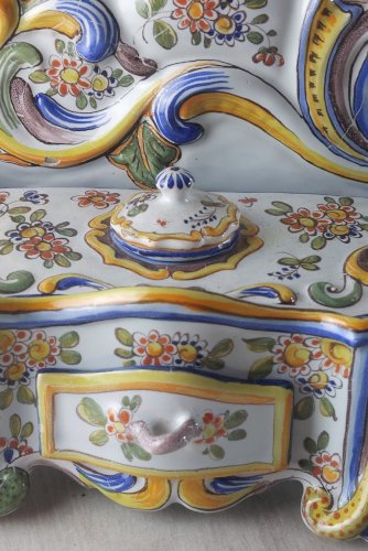 Ancien encrier à tiroir, en céramique, Rouen