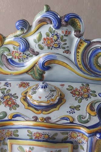 Ancien encrier à tiroir, en céramique, Rouen