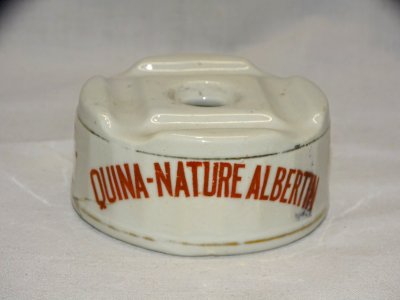 ANCIENT CERAMIC INKWELL ADVERTISING QUINA NATURE ALBERTIN P GAZEL ROANNE D