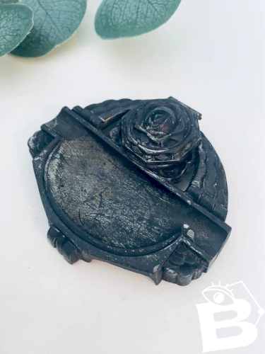 Ancien Encrier de Bureau Art Déco Régule Rose Stylisée Déposé Paris Vintage