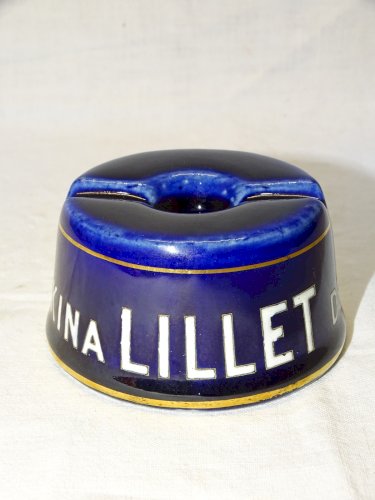 -ANCIEN ENCRIER PUB LILLET GRES BLEU D'ESPINOUZE DROME  COLLECTION VITRINE     D