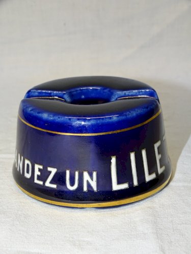 -ANCIEN ENCRIER PUB LILLET GRES BLEU D'ESPINOUZE DROME  COLLECTION VITRINE     D