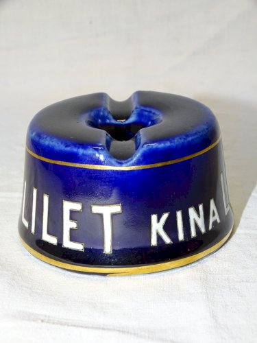 -ANCIEN ENCRIER PUB LILLET GRES BLEU D'ESPINOUZE DROME  COLLECTION VITRINE     D