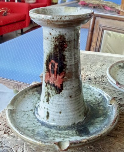 Ancien Ensemble Céramique Bougeoir Pichet Grès Vintage Chantal Thierry Robert