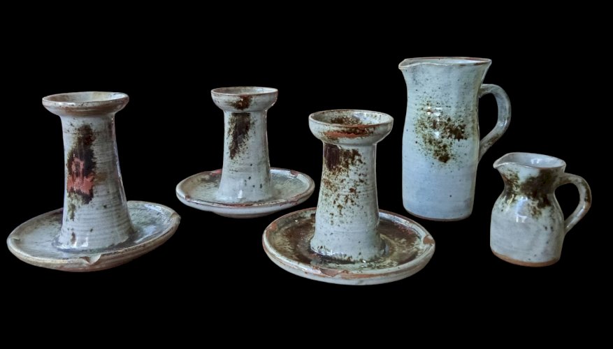 Ancien Ensemble Céramique Bougeoir Pichet Grès Vintage Chantal Thierry Robert