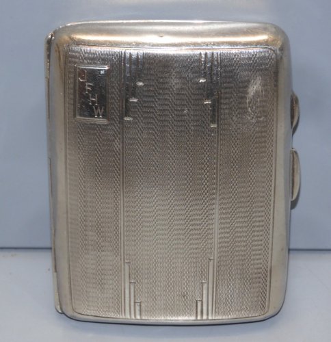 -ANCIEN ETUI A CIGARETTES ARGENT Guilloché ANGLAIS Chiffré en Cartouche JFHW  D