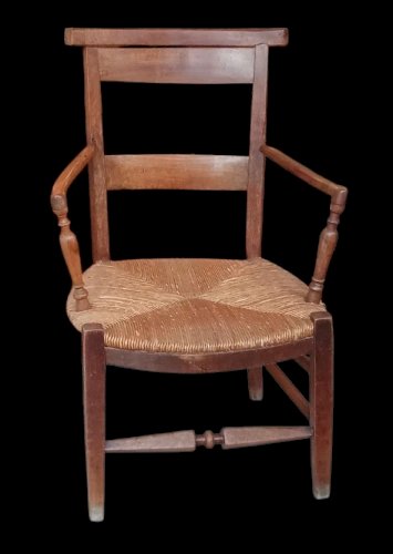 Ancien fauteuil bois rustique paillé  provencal 19 Ème antique Wooden armchair