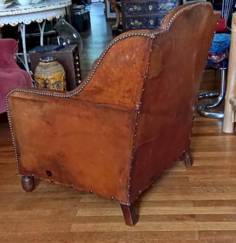 Ancien Fauteuil  De cabinet de bureau De Bibliothèque De Lecture Cuir Clou