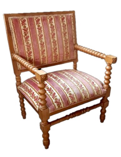 Ancien fauteuil style néo gothique provencal 19 Ème Velours Décor floral