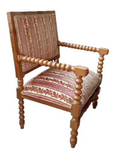 Ancien fauteuil style néo gothique provencal 19 Ème Velours Décor floral