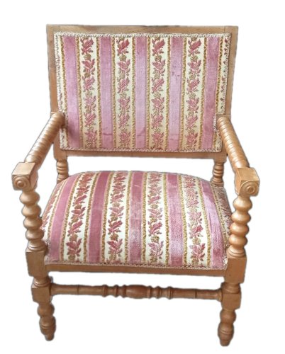 Ancien fauteuil style néo gothique provencal 19 Ème Velours Décor floral