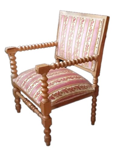 Ancien fauteuil style néo gothique provencal 19 Ème Velours Décor floral