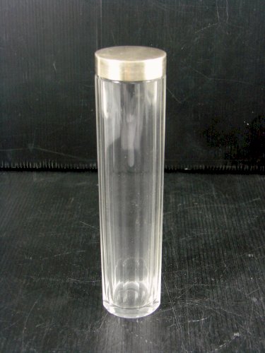 Ancien Flacon Cristal Taillé Facetté Bouchon Argent, Poinçons H - 17,2 cm 
