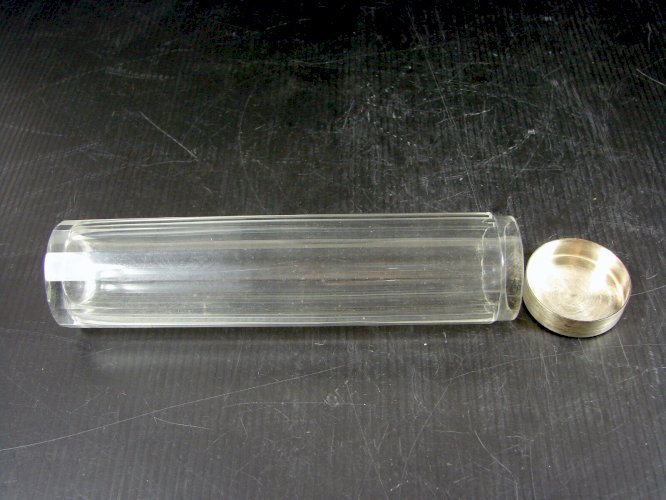 Ancien Flacon Cristal Taillé Facetté Bouchon Argent, Poinçons H - 17,2 cm 