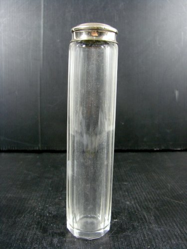 Ancien Flacon Cristal Taillé Facetté Bouchon Métal Argenté H - 16,5 cm 