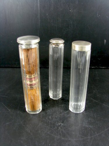 Ancien Flacon Cristal Taillé Facetté Bouchon Métal Argenté H - 16,5 cm 