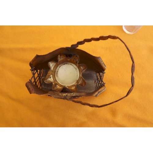 Ancien Flacon de Parfum 1900 panier rangement métal doré