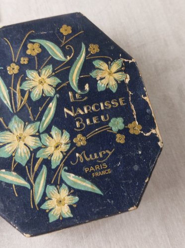 Ancien flacon de parfum, Le narcisse bleu, Muty + boîte, art deco ^