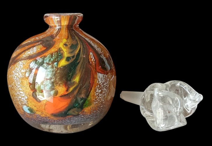 Ancien Flacon En Verre à Inclusion Verrerie D Art  Signé Georges Castellino