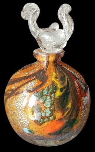 Ancien Flacon En Verre à Inclusion Verrerie D Art  Signé Georges Castellino