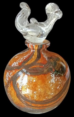 Ancien Flacon En Verre à Inclusion Verrerie D Art  Signé Georges Castellino