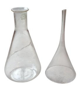 Old Pyrex flask funnel blown glass laboratory chemistry equipment
