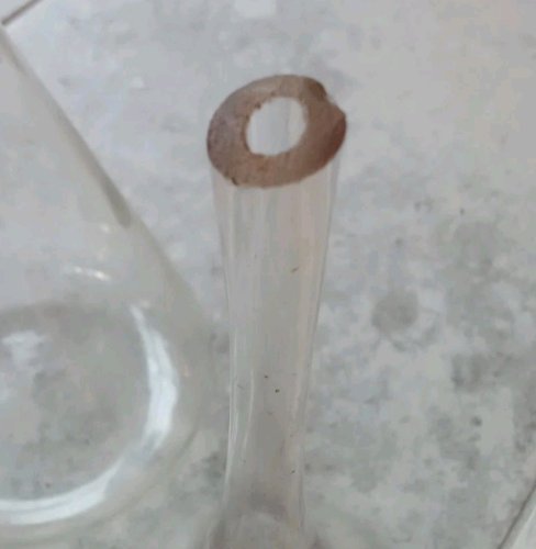 Ancien flacon fiole Pyrex entonnoir verre soufflé matériel laboratoire chimie