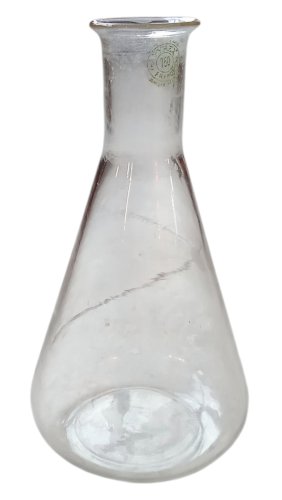 Ancien flacon fiole Pyrex entonnoir verre soufflé matériel laboratoire chimie