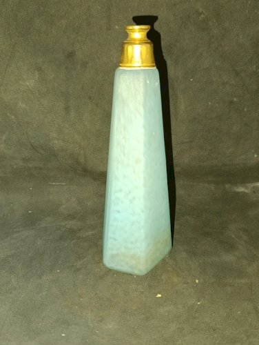 ancien flacon ou pulverisateur style daum en verre marmoreen bleu en bon etat