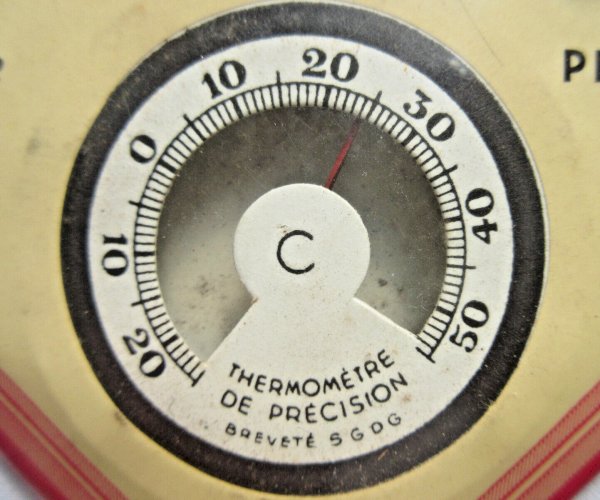 Ancien glaçoïde publicitaire Art Déco avec thermomètre, Carrosserie Dolce CANNES