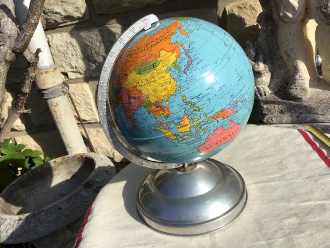 ANCIEN GLOBE TERRESTRE DE MARQUE TARIDE GEOGRAPHIE PIED ALU 1930