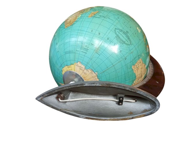 Ancien Globe Terrestre Verre  Lumineux Mappemonde Art Déco Colomb W. Jaden