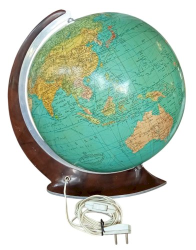 Ancien Globe Terrestre Verre  Lumineux Mappemonde Art Déco Colomb W. Jaden