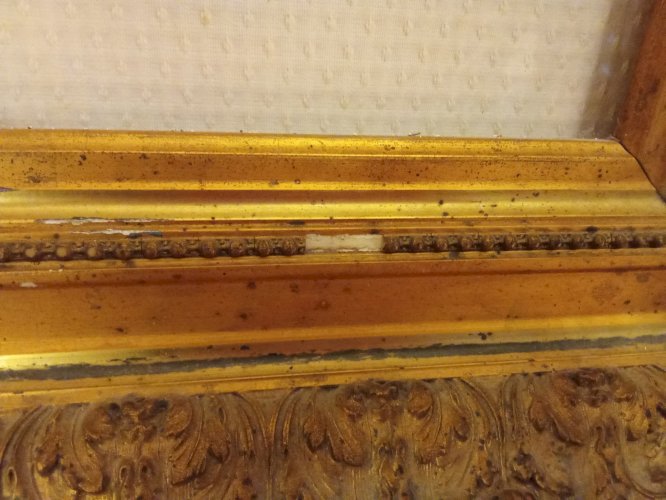 Ancien grand Cadre Doré Tête Lion Pierre Sur Plexiglas Composition Pièce Unique