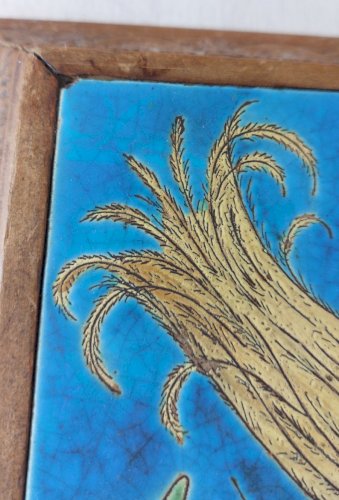 Ancien grand dessous de plat en émaux de Longwy, décor oiseau