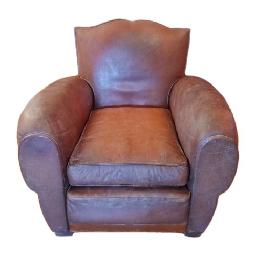 Ancien Grand Fauteuil Club Cuir Modèle Moustache Fauteuil Vintage