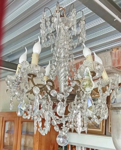 Ancien Grand Lustre Luminaire Pampilles 6 Feux Chandelier Light Fixture Tassels