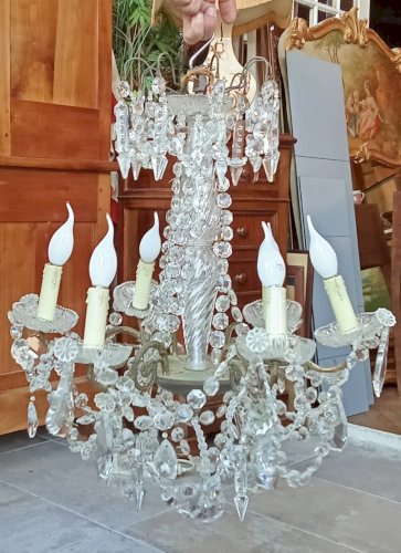 Ancien Grand Lustre Luminaire Pampilles 6 Feux Chandelier Light Fixture Tassels