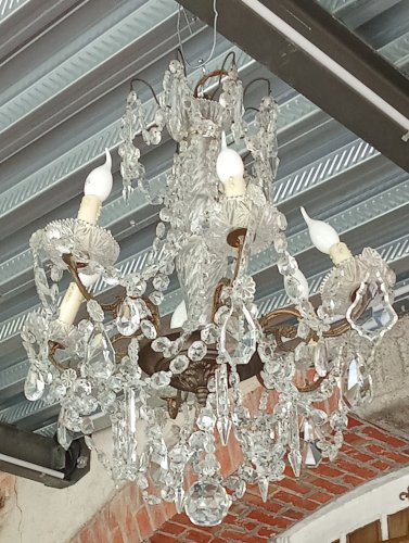 Ancien Grand Lustre Luminaire Pampilles 6 Feux Chandelier Light Fixture Tassels