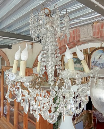 Ancien Grand Lustre Luminaire Pampilles 6 Feux Chandelier Light Fixture Tassels