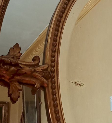 Ancien Grand Miroir Doré Médaillon Pare Close Biseauté Napoléon III 19 Ème