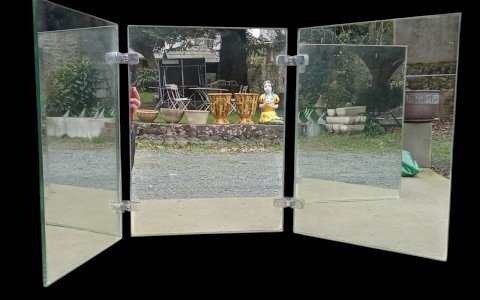 Old barber hairdresser triptych mirror