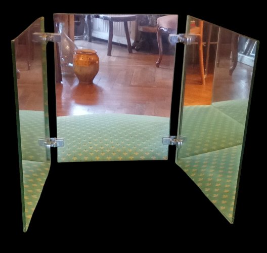 Ancien grand miroir triptyque barbier coiffeur  old triptych mirror