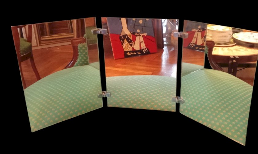 Ancien grand miroir triptyque barbier coiffeur  old triptych mirror