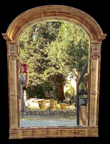 Ancien Grand  miroir vintage Résine  Doré Altuglas old Golden mirror