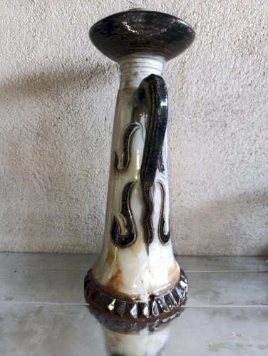 ancien grand pied de lampe  en ceramique signé roger guerin