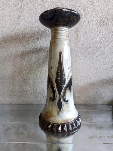ancien grand pied de lampe  en ceramique signé roger guerin