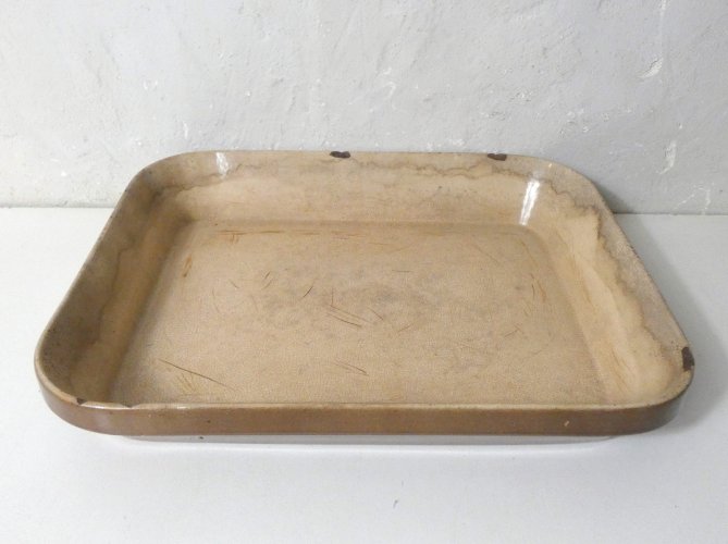 ancien grand plat à four en grès vernissé Emile Henry vintage