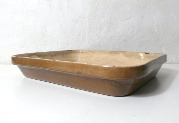 ancien grand plat à four en grès vernissé Emile Henry vintage